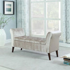 Tufted Storage Bench with Armrest - Velour Fabric - Wood Legs - 51"L x 17.5"W x 19"H - Bedroom Entryway
