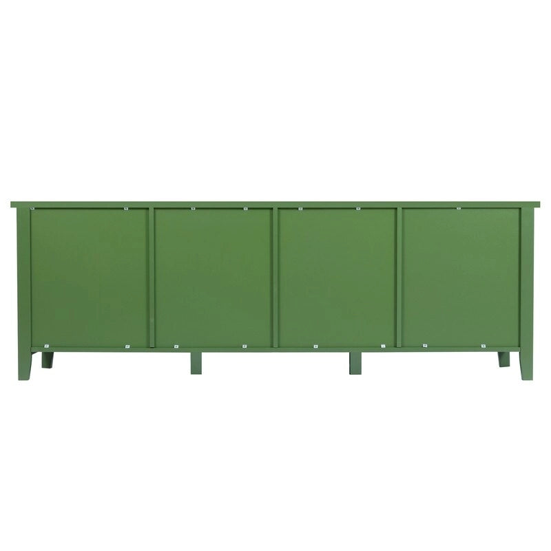 Vintage French Green TV Cabinet with Glass Doors - 70.87"L x 17.72"W x 24.02"H - Pine Wood Sideboard Buffet