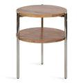 Round Side Table - 2-Tier - Mango Wood - Stainless Steel Legs - 19"W x 19"D x 24.5"H - Modern Boho