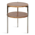 Round Side Table - 2-Tier - Mango Wood - Stainless Steel Legs - 19"W x 19"D x 24.5"H - Modern Boho