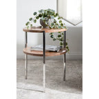 Round Side Table - 2-Tier - Mango Wood - Stainless Steel Legs - 19"W x 19"D x 24.5"H - Modern Boho