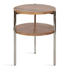 Round Side Table - 2-Tier - Mango Wood - Stainless Steel Legs - 19"W x 19"D x 24.5"H - Modern Boho