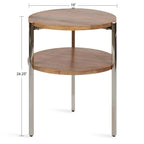 Round Side Table - 2-Tier - Mango Wood - Stainless Steel Legs - 19"W x 19"D x 24.5"H - Modern Boho