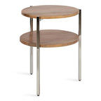 Round Side Table - 2-Tier - Mango Wood - Stainless Steel Legs - 19"W x 19"D x 24.5"H - Modern Boho