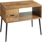 Mid Century Coffee Table TV Stand with Drawer - Pine Wood - 41.3"D x 21.7"W x 17.7"H - Living Room