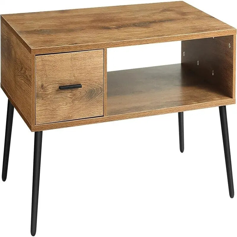 Mid Century Coffee Table TV Stand with Drawer - Pine Wood - 41.3"D x 21.7"W x 17.7"H - Living Room