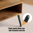 Mid Century Coffee Table TV Stand with Drawer - Pine Wood - 41.3"D x 21.7"W x 17.7"H - Living Room