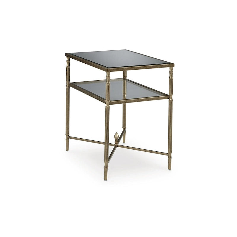 Gold Round End Table with Mirror Top & Glass Shelf - 25.75"W x 18"D x 26"H - Traditional Metal Accent Table