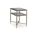 Gold Round End Table with Mirror Top & Glass Shelf - 25.75"W x 18"D x 26"H - Traditional Metal Accent Table