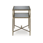 Gold Round End Table with Mirror Top & Glass Shelf - 25.75"W x 18"D x 26"H - Traditional Metal Accent Table