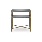 Gold Round End Table with Mirror Top & Glass Shelf - 25.75"W x 18"D x 26"H - Traditional Metal Accent Table
