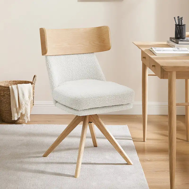 Wood & Fabric Swivel Desk Chair - Rubberwood Frame - Armless  - Home Office