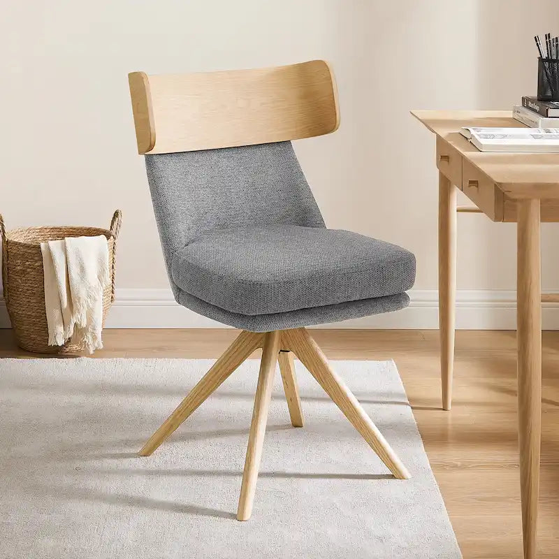 Wood & Fabric Swivel Desk Chair - Rubberwood Frame - Armless  - Home Office