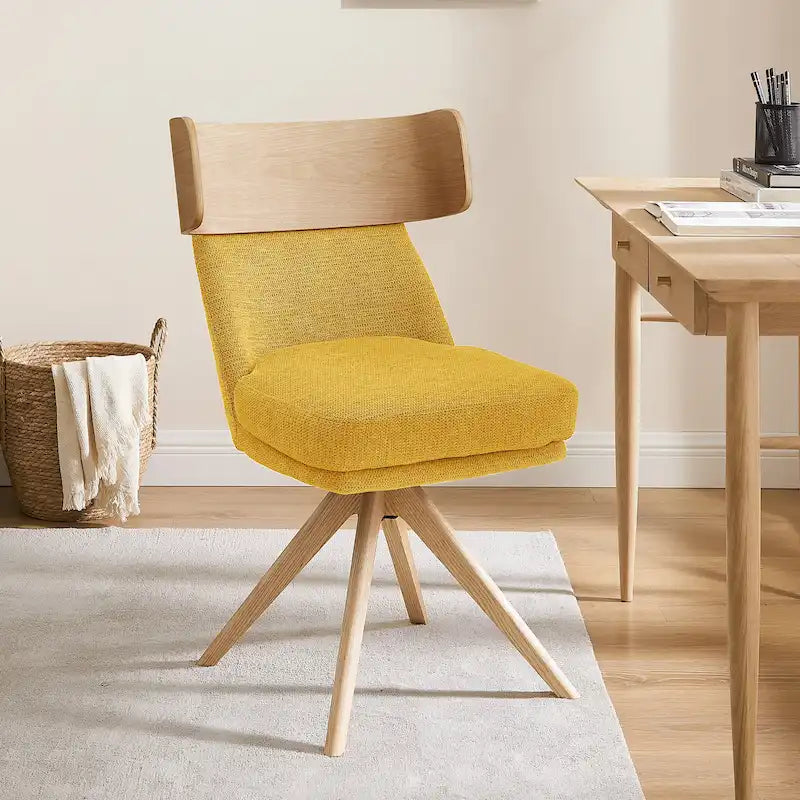 Wood & Fabric Swivel Desk Chair - Rubberwood Frame - Armless  - Home Office