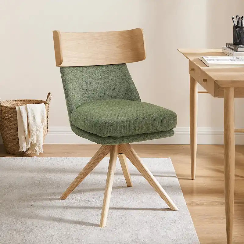 Wood & Fabric Swivel Desk Chair - Rubberwood Frame - Armless  - Home Office