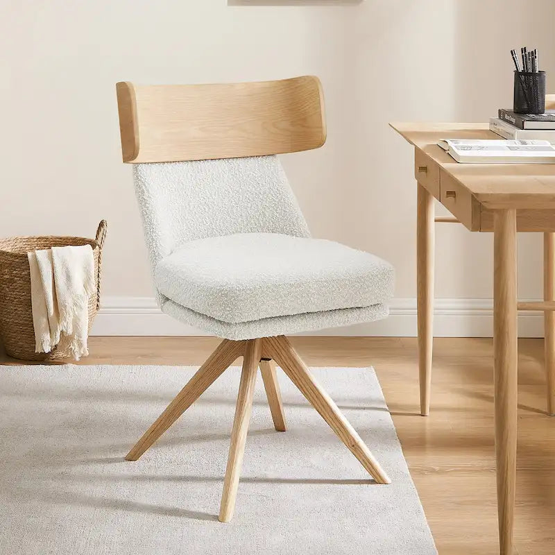 Wood & Fabric Swivel Desk Chair - Rubberwood Frame - Armless  - Home Office