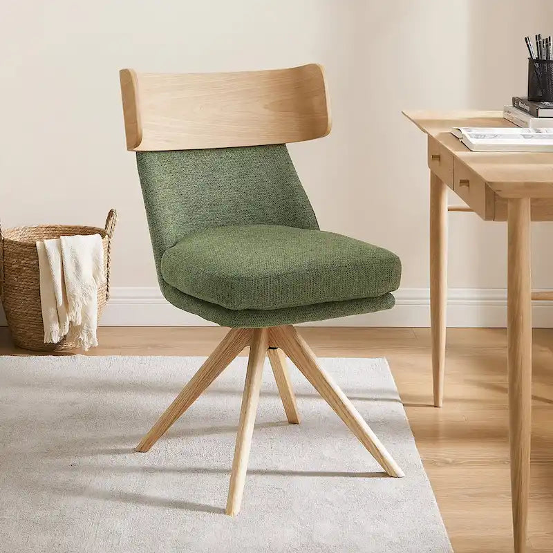 Wood & Fabric Swivel Desk Chair - Rubberwood Frame - Armless  - Home Office