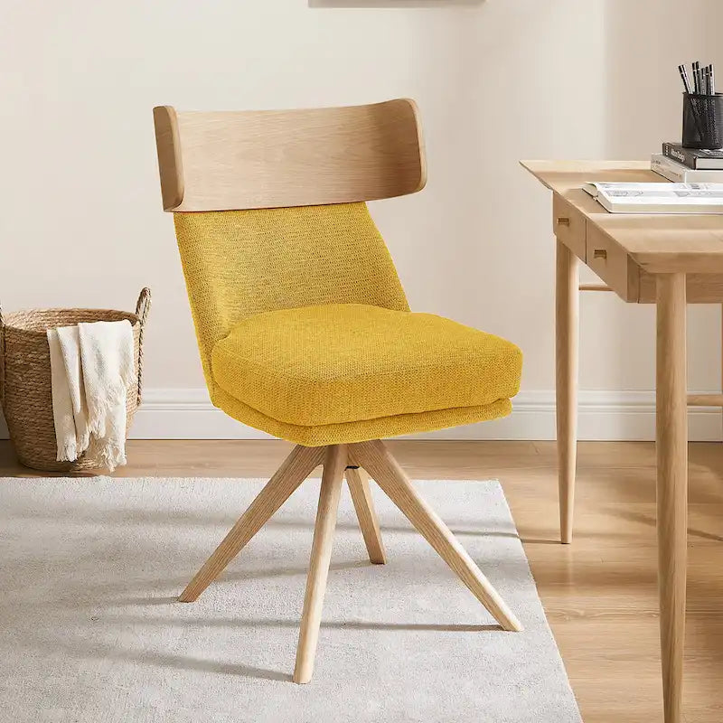 Wood & Fabric Swivel Desk Chair - Rubberwood Frame - Armless  - Home Office