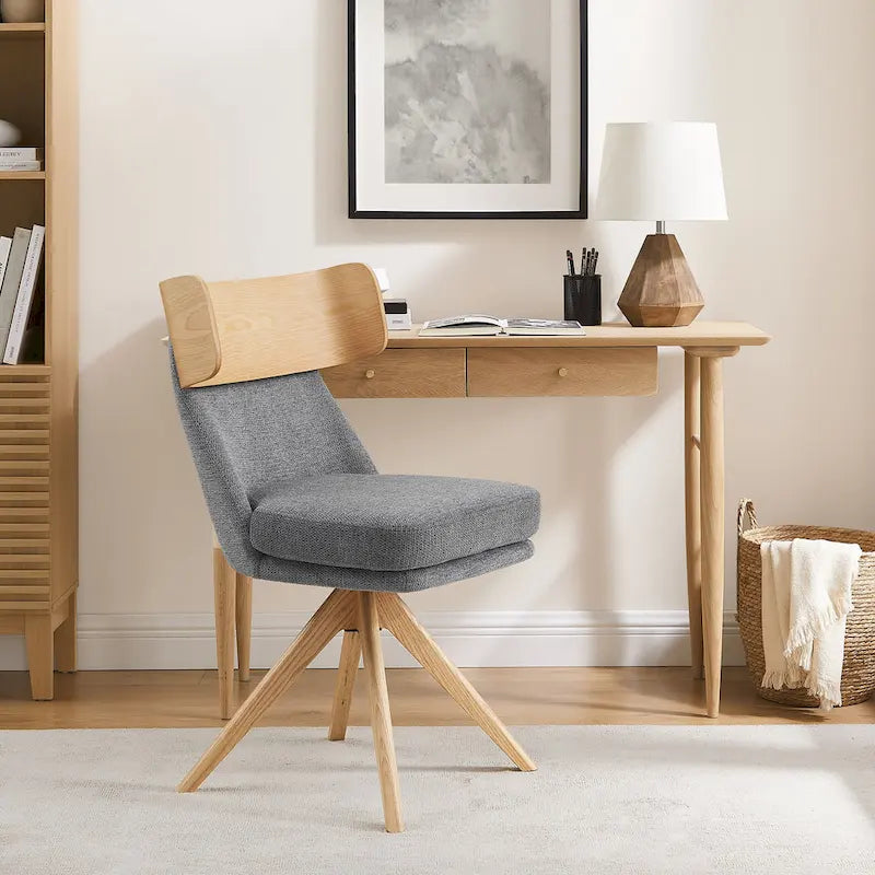 Wood & Fabric Swivel Desk Chair - Rubberwood Frame - Armless  - Home Office