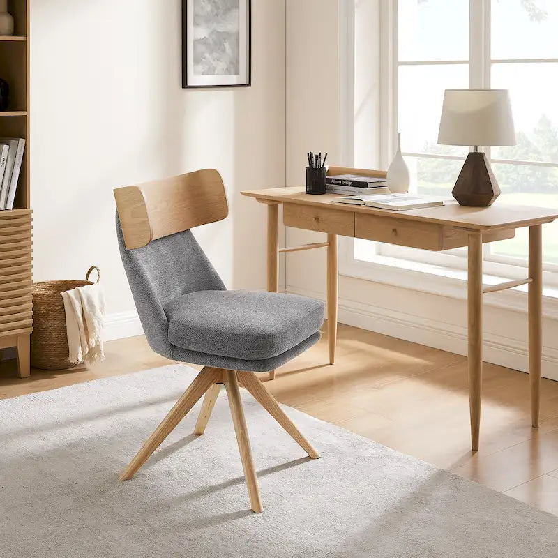 Wood & Fabric Swivel Desk Chair - Rubberwood Frame - Armless  - Home Office