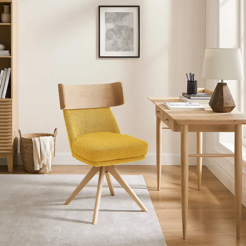 Wood & Fabric Swivel Desk Chair - Rubberwood Frame - Armless  - Home Office