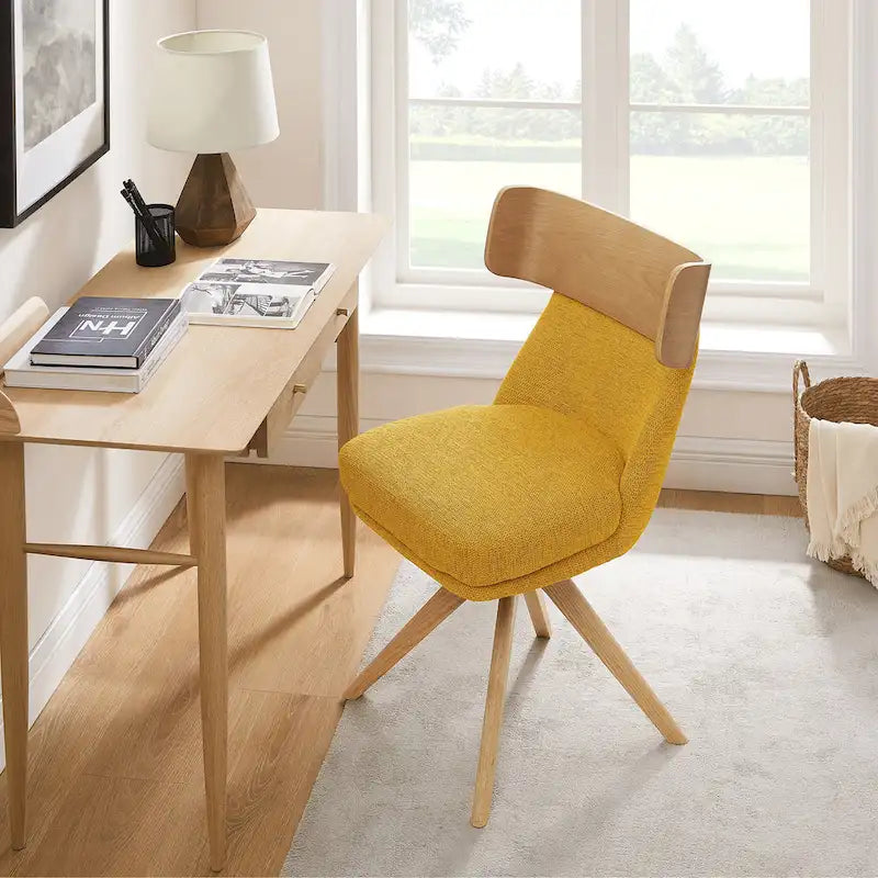 Wood & Fabric Swivel Desk Chair - Rubberwood Frame - Armless  - Home Office
