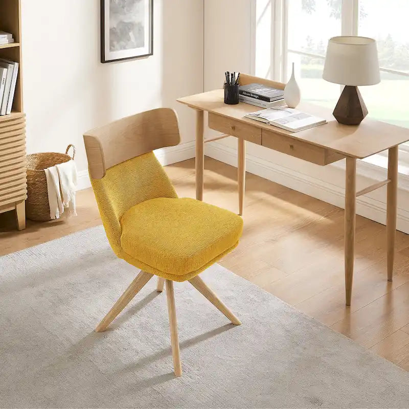 Wood & Fabric Swivel Desk Chair - Rubberwood Frame - Armless  - Home Office