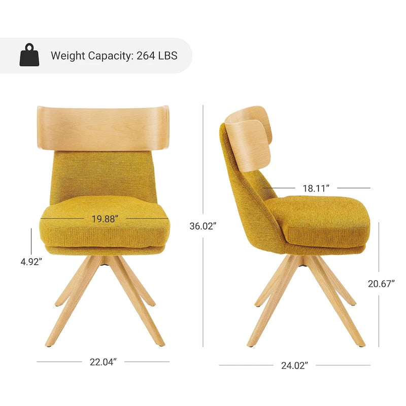 Wood & Fabric Swivel Desk Chair - Rubberwood Frame - Armless  - Home Office