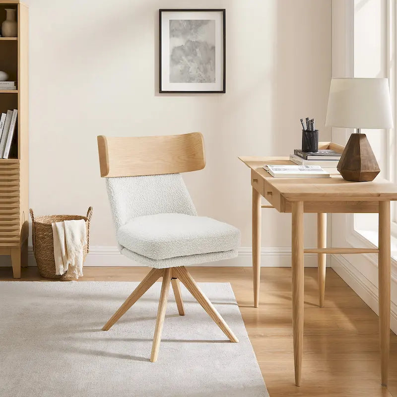 Wood & Fabric Swivel Desk Chair - Rubberwood Frame - Armless  - Home Office