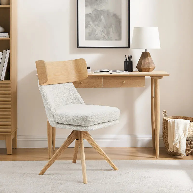 Wood & Fabric Swivel Desk Chair - Rubberwood Frame - Armless  - Home Office