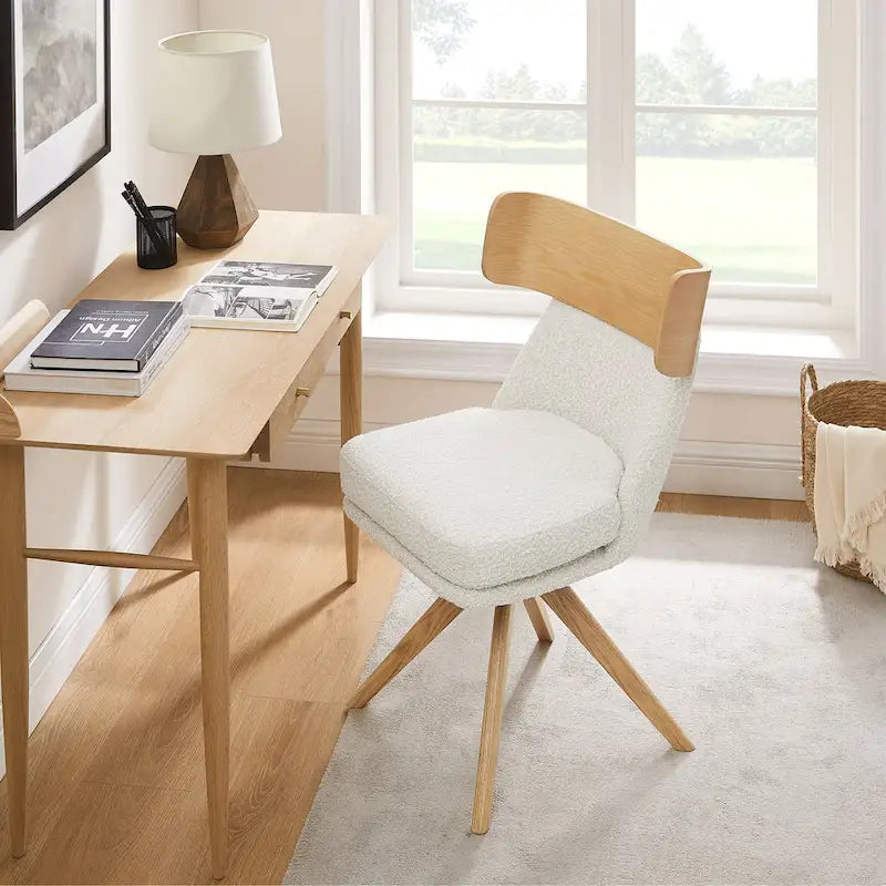 Wood & Fabric Swivel Desk Chair - Rubberwood Frame - Armless  - Home Office