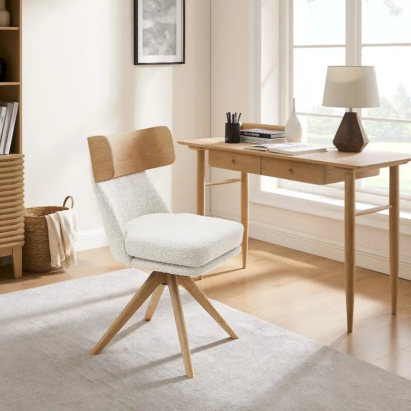 Wood & Fabric Swivel Desk Chair - Rubberwood Frame - Armless  - Home Office