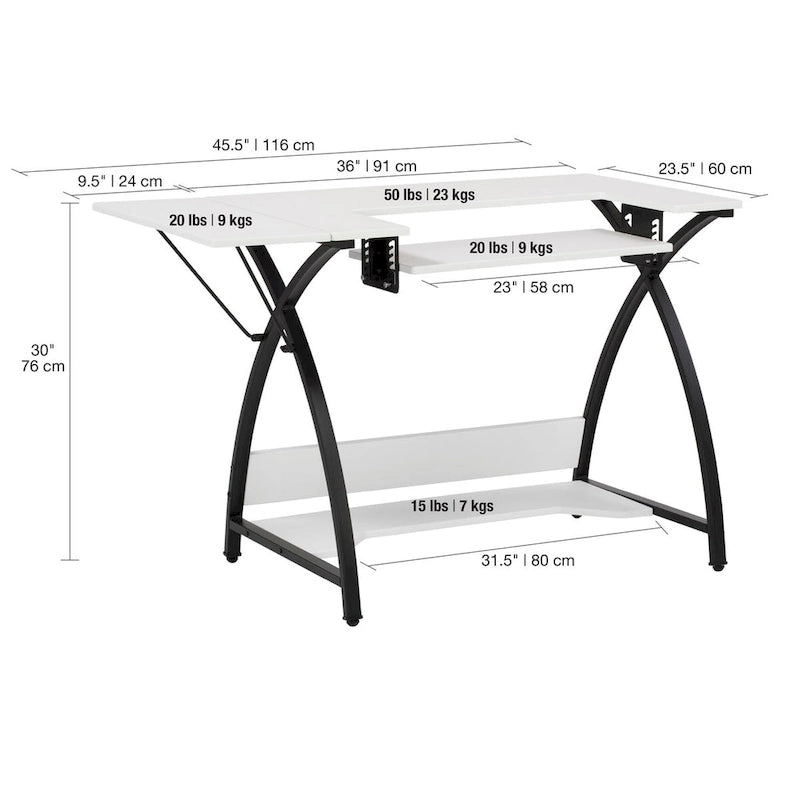 Sewing Craft Table - Metal Frame MDF Top - Adjustable Platform - 45.5"W x 23.5"D x 30"H - Office Hobby Room