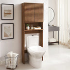 Over the Toilet Storage Cabinet Mid-Century Modern with Soft-Close Doors Adjustable Shelves Bathroom Organizer
