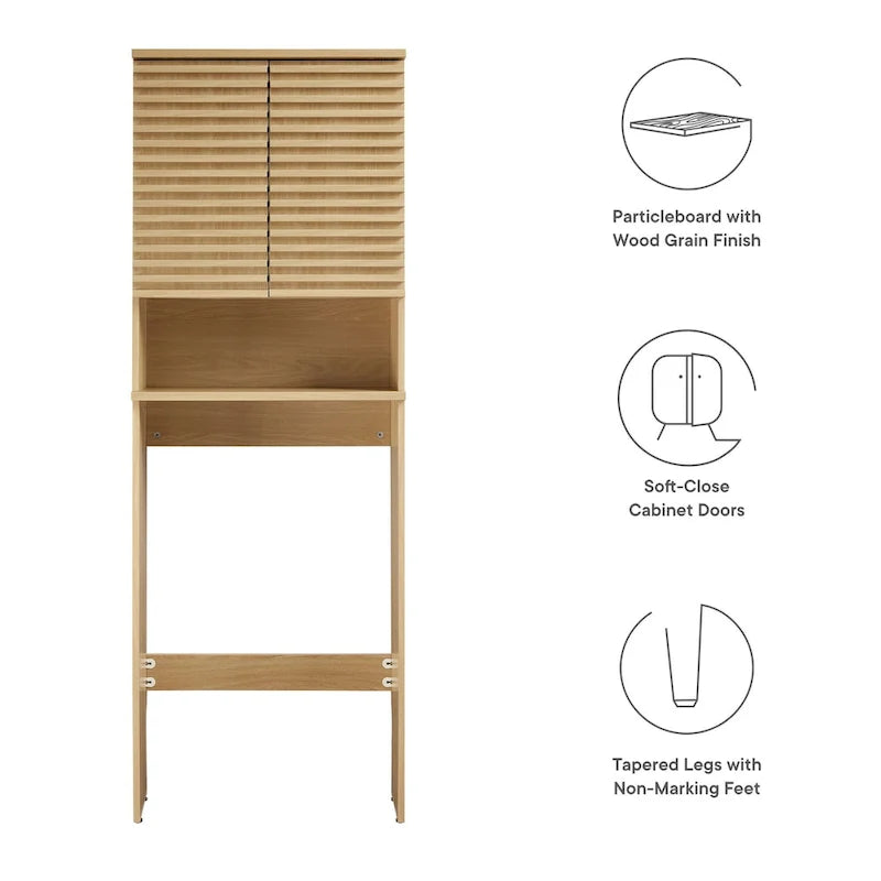 Over the Toilet Storage Cabinet Mid-Century Modern with Soft-Close Doors Adjustable Shelves Bathroom Organizer