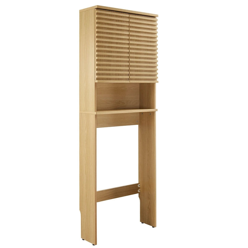 Over the Toilet Storage Cabinet Mid-Century Modern with Soft-Close Doors Adjustable Shelves Bathroom Organizer