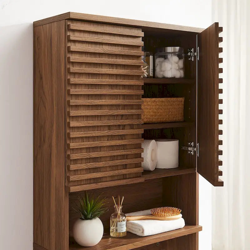 Over the Toilet Storage Cabinet Mid-Century Modern with Soft-Close Doors Adjustable Shelves Bathroom Organizer
