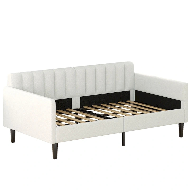Modern Twin Daybed with Ribbed Tufted Backrest - Upholstered - 78.7"W x 43.5"D x 33"H - No Box Spring