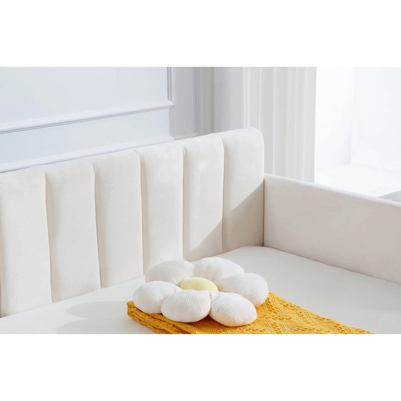 Modern Twin Daybed with Ribbed Tufted Backrest - Upholstered - 78.7"W x 43.5"D x 33"H - No Box Spring