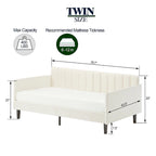 Modern Twin Daybed with Ribbed Tufted Backrest - Upholstered - 78.7"W x 43.5"D x 33"H - No Box Spring