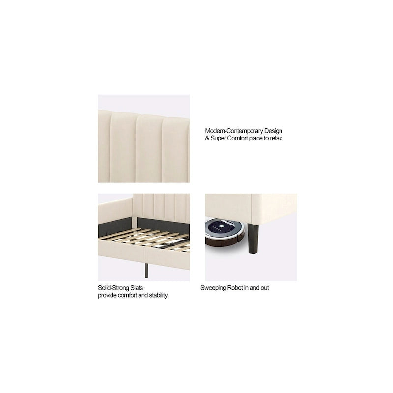 Modern Twin Daybed with Ribbed Tufted Backrest - Upholstered - 78.7"W x 43.5"D x 33"H - No Box Spring