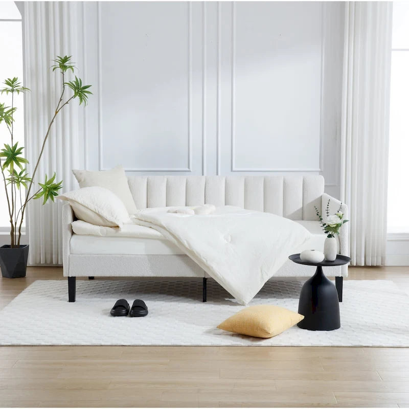 Modern Twin Daybed with Ribbed Tufted Backrest - Upholstered - 78.7"W x 43.5"D x 33"H - No Box Spring