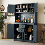 Farmhouse Coffee Bar Cabinet 47" - Wine Storage Buffet with Drawers Shelves Glass Racks - Kitchen Sideboard