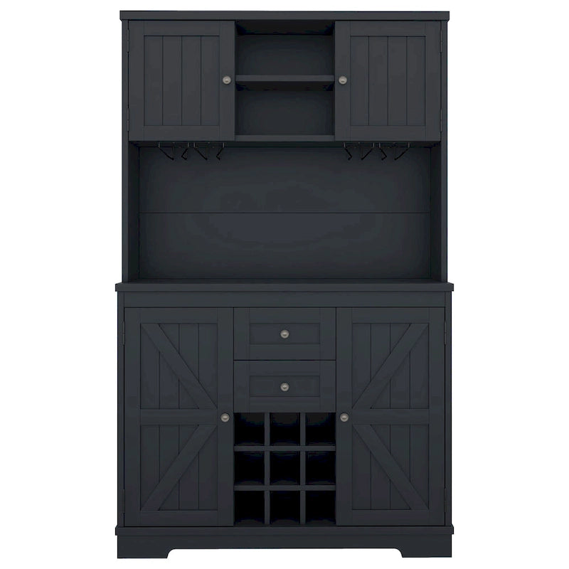 Farmhouse Coffee Bar Cabinet 47" - Wine Storage Buffet with Drawers Shelves Glass Racks - Kitchen Sideboard