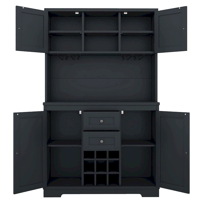 Farmhouse Coffee Bar Cabinet 47" - Wine Storage Buffet with Drawers Shelves Glass Racks - Kitchen Sideboard