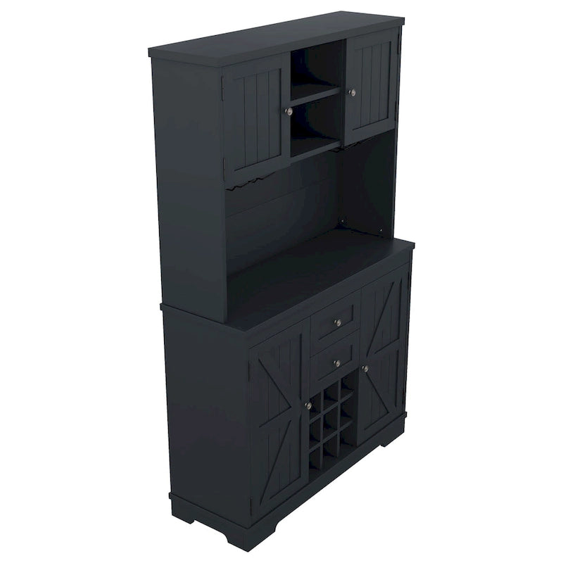 Farmhouse Coffee Bar Cabinet 47" - Wine Storage Buffet with Drawers Shelves Glass Racks - Kitchen Sideboard