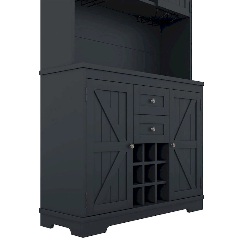 Farmhouse Coffee Bar Cabinet 47" - Wine Storage Buffet with Drawers Shelves Glass Racks - Kitchen Sideboard