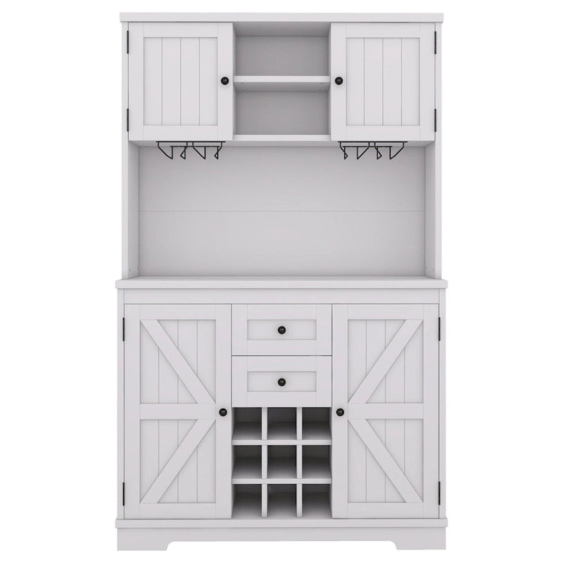 Farmhouse Coffee Bar Cabinet 47" - Wine Storage Buffet with Drawers Shelves Glass Racks - Kitchen Sideboard