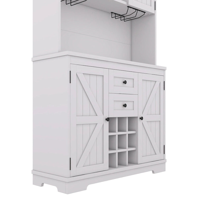 Farmhouse Coffee Bar Cabinet 47" - Wine Storage Buffet with Drawers Shelves Glass Racks - Kitchen Sideboard