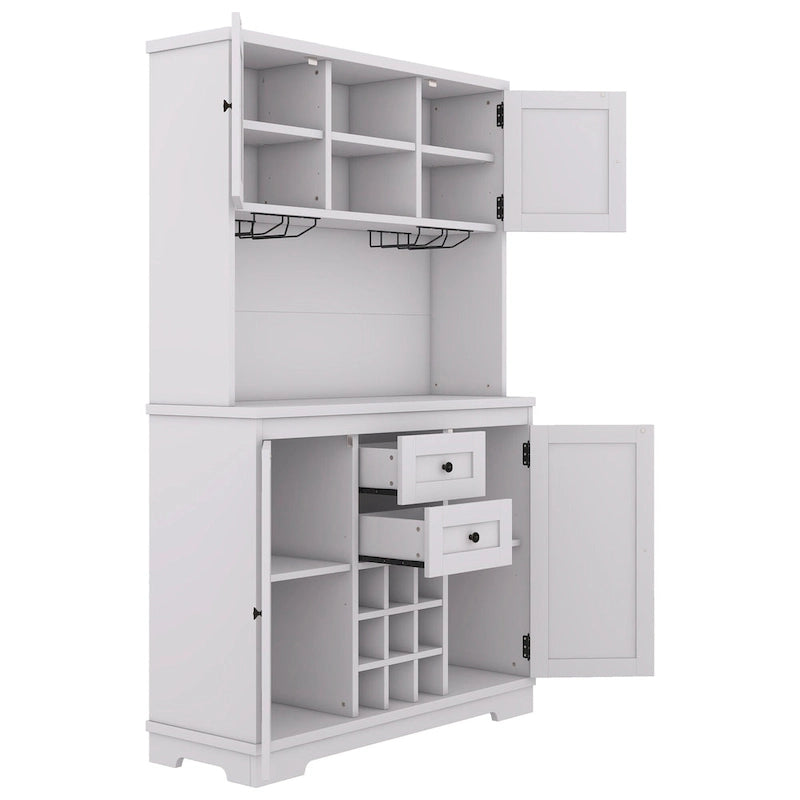 Farmhouse Coffee Bar Cabinet 47" - Wine Storage Buffet with Drawers Shelves Glass Racks - Kitchen Sideboard